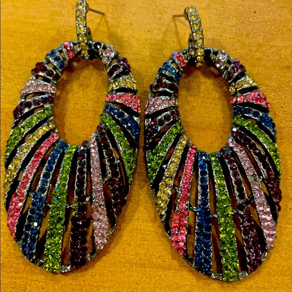 Urban Outfitters Jewelry - Urban Outfitters Multicolor Rhinestone Hoop Earrings